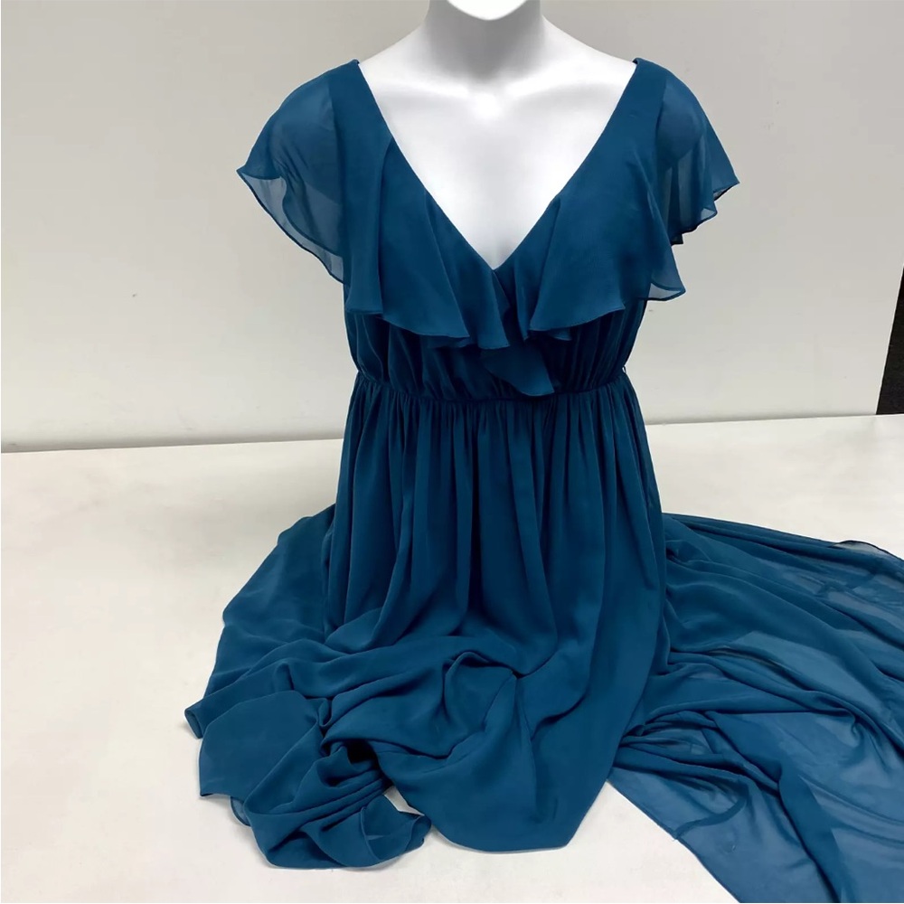 JJ’s House Teal Sleeveless Ruffled Fit & Flare Formal Dress Women Size Small-med